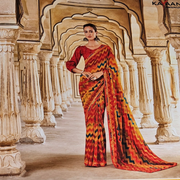 Yellow & Orange Ethnic  Saree - Image 2