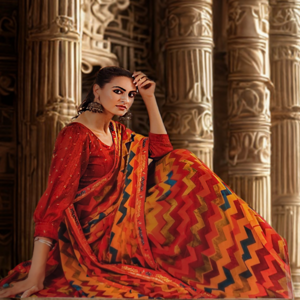 Yellow & Orange Ethnic  Saree